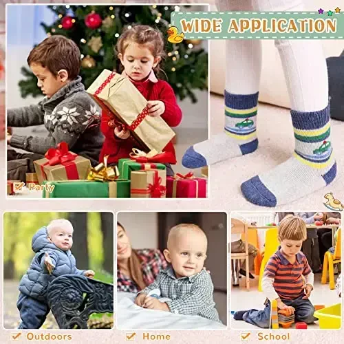 Eocom 6 Pairs Baby Boys Girls Wool Socks Infant Toddlers Kids Unisex Winter Thick Soft Warm Thermal Crew Socks - 6
