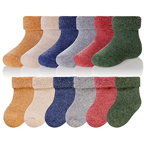Eocom 6 Pairs Baby Boys Girls Wool Socks Infant Toddlers Kids Unisex Winter Thick Soft Warm Thermal Crew Socks - 1