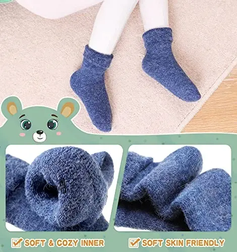 Eocom 6 Pairs Baby Boys Girls Wool Socks Infant Toddlers Kids Unisex Winter Thick Soft Warm Thermal Crew Socks - 3