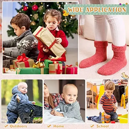 Eocom 6 Pairs Baby Boys Girls Wool Socks Infant Toddlers Kids Unisex Winter Thick Soft Warm Thermal Crew Socks - 6