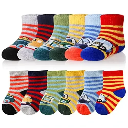 Eocom 6 Pairs Baby Boys Girls Wool Socks Infant Toddlers Kids Unisex Winter Thick Soft Warm Thermal Crew Socks 