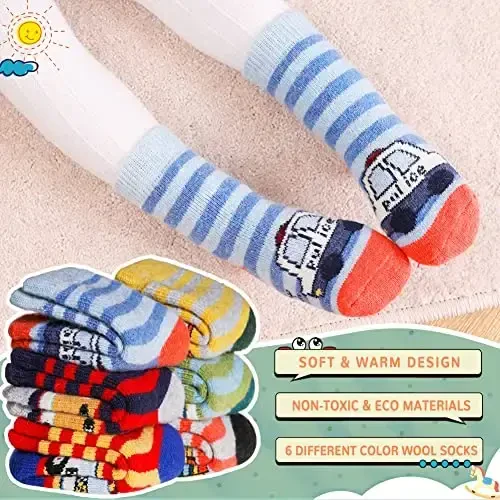 Eocom 6 Pairs Baby Boys Girls Wool Socks Infant Toddlers Kids Unisex Winter Thick Soft Warm Thermal Crew Socks - 2