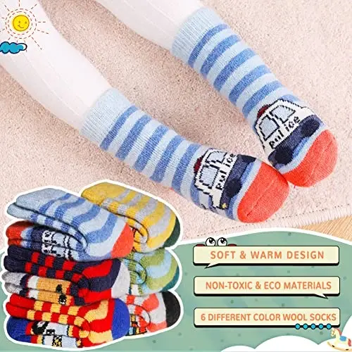Eocom 6 Pairs Baby Boys Girls Wool Socks Infant Toddlers Kids Unisex Winter Thick Soft Warm Thermal Crew Socks - 2
