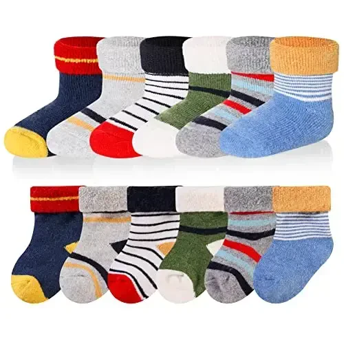 Eocom 6 Pairs Baby Boys Girls Wool Socks Infant Toddlers Kids Unisex Winter Thick Soft Warm Thermal Crew Socks 