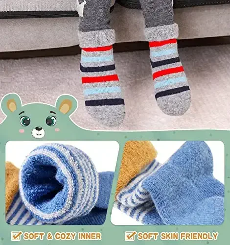 Eocom 6 Pairs Baby Boys Girls Wool Socks Infant Toddlers Kids Unisex Winter Thick Soft Warm Thermal Crew Socks - 3