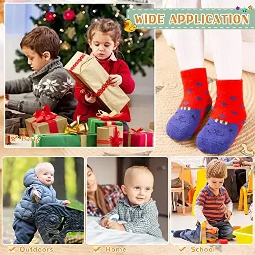 Eocom 6 Pairs Baby Boys Girls Wool Socks Infant Toddlers Kids Unisex Winter Thick Soft Warm Thermal Crew Socks - 6