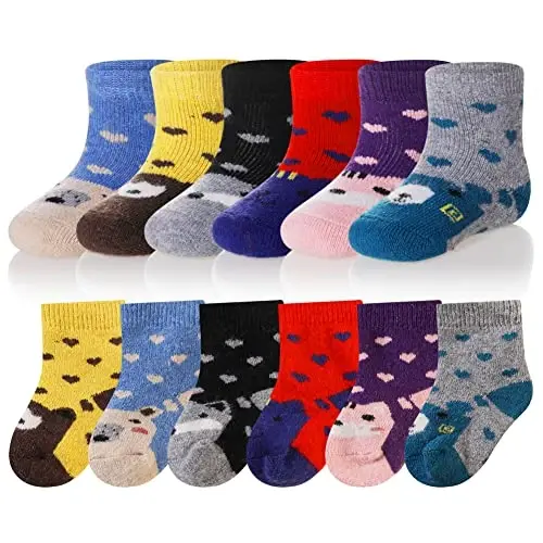 Eocom 6 Pairs Baby Boys Girls Wool Socks Infant Toddlers Kids Unisex Winter Thick Soft Warm Thermal Crew Socks - 1