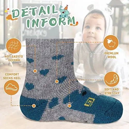 Eocom 6 Pairs Baby Boys Girls Wool Socks Infant Toddlers Kids Unisex Winter Thick Soft Warm Thermal Crew Socks - 5