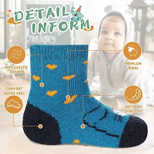 Eocom 6 juft Baby Boys Girls Wool Paypoqlar Go'dak Bolalar Bolalar Unisex Qishki Qalin Yumshoq Issiq Termal Ekipaj Paypoqlar - 5