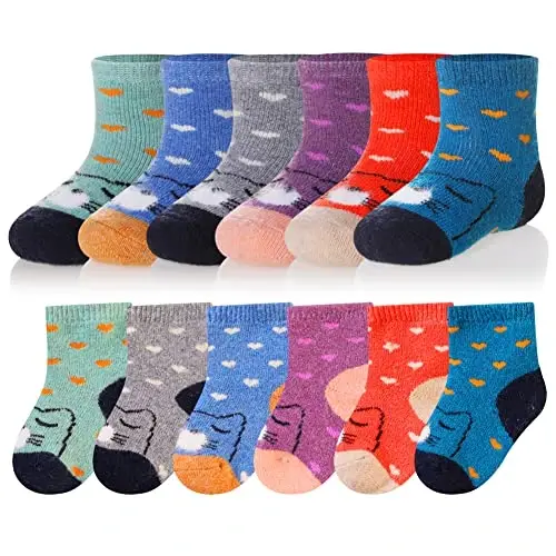 Eocom 6 juft Baby Boys Girls Wool Paypoqlar Go'dak Bolalar Bolalar Unisex Qishki Qalin Yumshoq Issiq Termal Ekipaj Paypoqlar 
