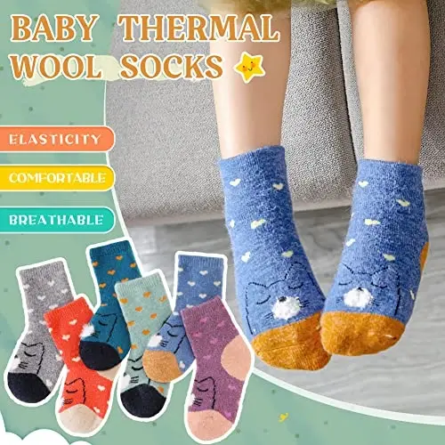 Eocom 6 juft Baby Boys Girls Wool Paypoqlar Go'dak Bolalar Bolalar Unisex Qishki Qalin Yumshoq Issiq Termal Ekipaj Paypoqlar - 4