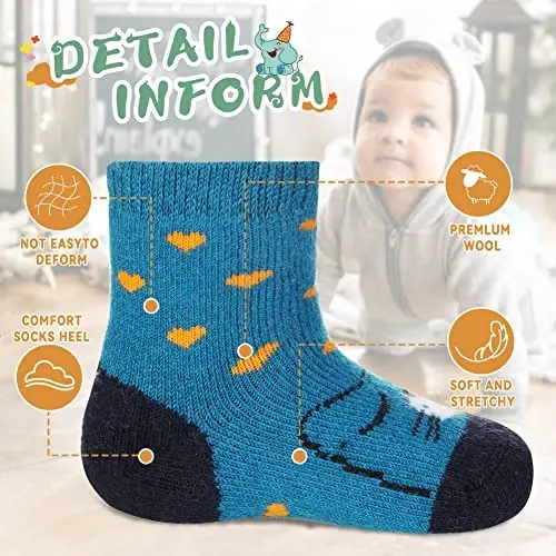 Eocom 6 juft Baby Boys Girls Wool Paypoqlar Go'dak Bolalar Bolalar Unisex Qishki Qalin Yumshoq Issiq Termal Ekipaj Paypoqlar - 5