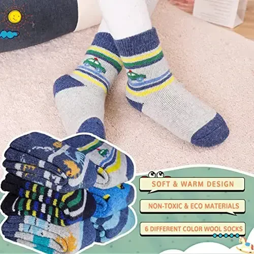 Eocom 6 Pairs Baby Boys Girls Wool Socks Infant Toddlers Kids Unisex Winter Thick Soft Warm Thermal Crew Socks - 2