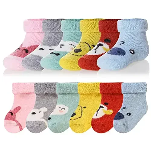 Eocom 6 Pairs Baby Boys Girls Wool Socks Infant Toddlers Kids Unisex Winter Thick Soft Warm Thermal Crew Socks 