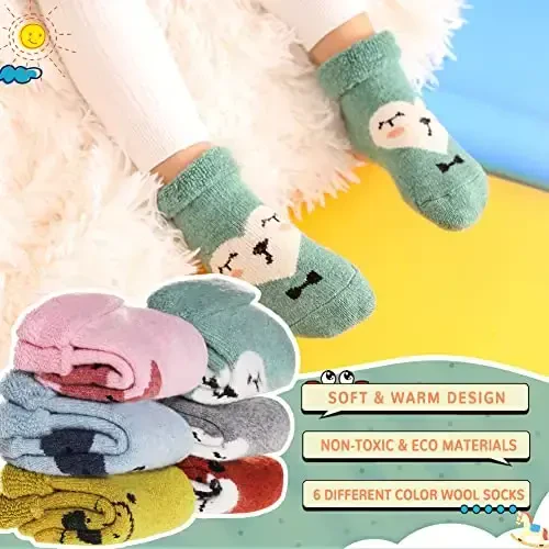 Eocom 6 Pairs Baby Boys Girls Wool Socks Infant Toddlers Kids Unisex Winter Thick Soft Warm Thermal Crew Socks - MODAZONE (1)