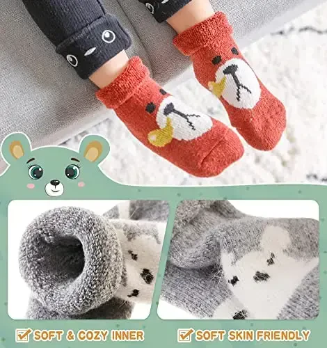 Eocom 6 Pairs Baby Boys Girls Wool Socks Infant Toddlers Kids Unisex Winter Thick Soft Warm Thermal Crew Socks - 3