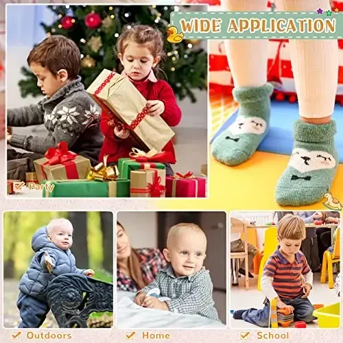 Eocom 6 Pairs Baby Boys Girls Wool Socks Infant Toddlers Kids Unisex Winter Thick Soft Warm Thermal Crew Socks - 6