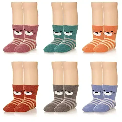 Eocom 6 Pairs Baby Boys Girls Wool Socks Infant Toddlers Kids Unisex Winter Thick Soft Warm Thermal Crew Socks - 1