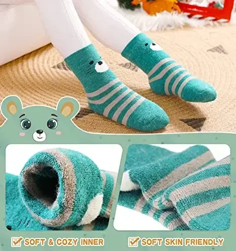 Eocom 6 Pairs Baby Boys Girls Wool Socks Infant Toddlers Kids Unisex Winter Thick Soft Warm Thermal Crew Socks - 3