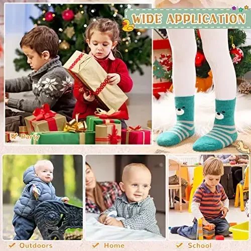 Eocom 6 Pairs Baby Boys Girls Wool Socks Infant Toddlers Kids Unisex Winter Thick Soft Warm Thermal Crew Socks - 6