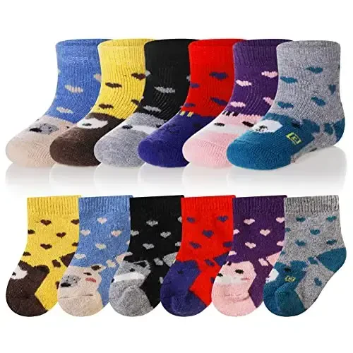 Eocom 6 Pairs Baby Boys Girls Wool Socks Infant Toddlers Kids Unisex Winter Thick Soft Warm Thermal Crew Socks - MODAZONE