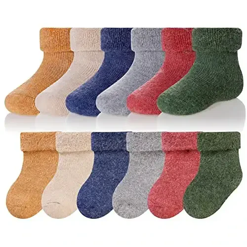 Eocom 6 Pairs Baby Boys Girls Wool Socks Infant Toddlers Kids Unisex Winter Thick Soft Warm Thermal Crew Socks - 1
