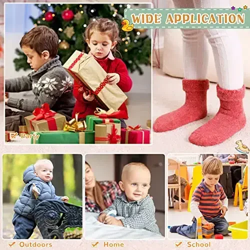 Eocom 6 Pairs Baby Boys Girls Wool Socks Infant Toddlers Kids Unisex Winter Thick Soft Warm Thermal Crew Socks - 6