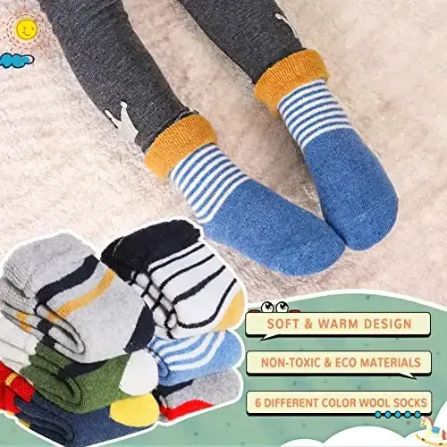 Eocom 6 Pairs Baby Boys Girls Wool Socks Infant Toddlers Kids Unisex Winter Thick Soft Warm Thermal Crew Socks - MODAZONE (1)