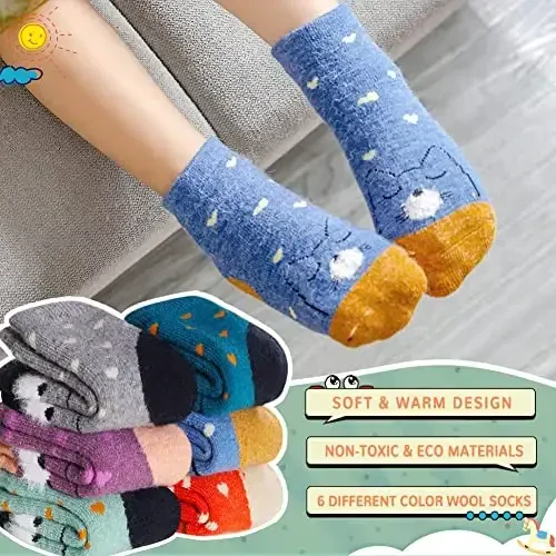 Eocom 6 Pairs Baby Boys Girls Wool Socks Infant Toddlers Kids Unisex Winter Thick Soft Warm Thermal Crew Socks - EOCOM (1)