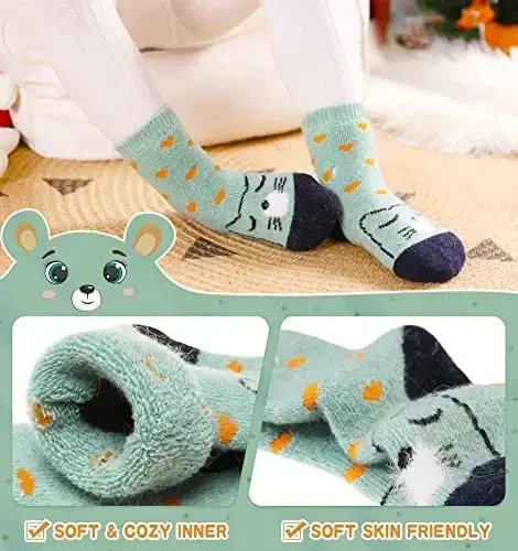 Eocom 6 Pairs Baby Boys Girls Wool Socks Infant Toddlers Kids Unisex Winter Thick Soft Warm Thermal Crew Socks - 3