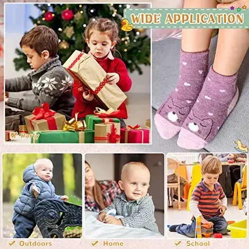 Eocom 6 Pairs Baby Boys Girls Wool Socks Infant Toddlers Kids Unisex Winter Thick Soft Warm Thermal Crew Socks - 6