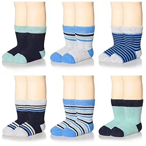 Eocom 6 Pairs Baby Boys Girls Wool Socks Infant Toddlers Kids Unisex Winter Thick Soft Warm Thermal Crew Socks - 1