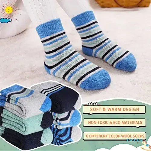 Eocom 6 Pairs Baby Boys Girls Wool Socks Infant Toddlers Kids Unisex Winter Thick Soft Warm Thermal Crew Socks - EOCOM (1)