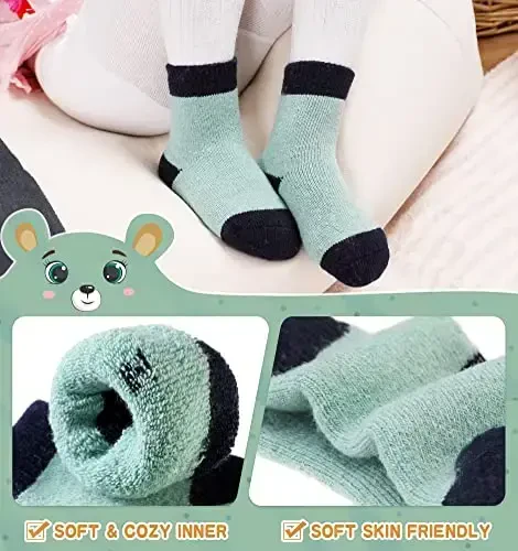 Eocom 6 Pairs Baby Boys Girls Wool Socks Infant Toddlers Kids Unisex Winter Thick Soft Warm Thermal Crew Socks - 3