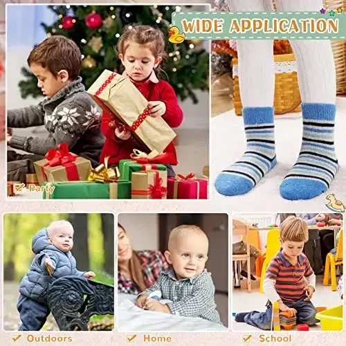 Eocom 6 Pairs Baby Boys Girls Wool Socks Infant Toddlers Kids Unisex Winter Thick Soft Warm Thermal Crew Socks - 6