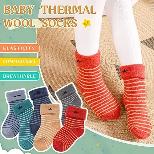Eocom 6 Pairs Children's Winter Thick Warm Wool Socks Soft Kids Toddler Baby Girls Boy Thermal Crew Socks - 4