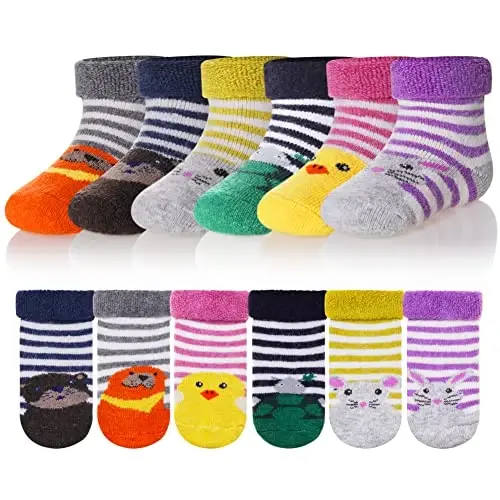 Eocom Baby Toddler Kids Wool Socks, Girls Boys Winter Warm Crew Socks | Unisex Soft Winter Socks, Thermal Thick, Adjustable Cuff, Soft Cozy Socks, Great Gift for Infant Toddler, 6 Pairs - 1