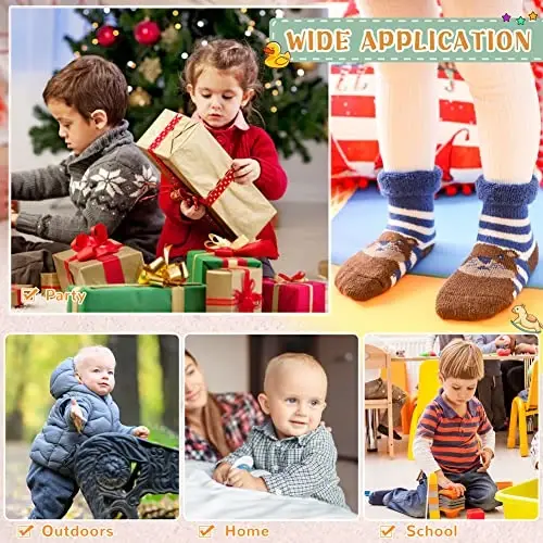 Eocom Baby Toddler Kids Wool Socks, Girls Boys Winter Warm Crew Socks | Unisex Soft Winter Socks, Thermal Thick, Adjustable Cuff, Soft Cozy Socks, Great Gift for Infant Toddler, 6 Pairs - 6