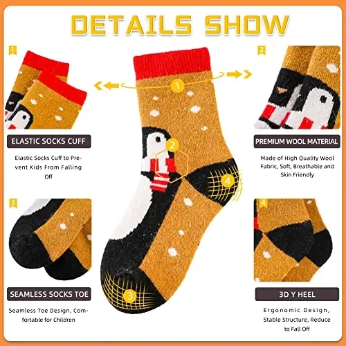Eocom Kids Wool Socks For Boys Girls Warm Hiking Thermal Winter Cozy Soft Thick Toddlers Crew Boot Socks 6 Pairs - 4