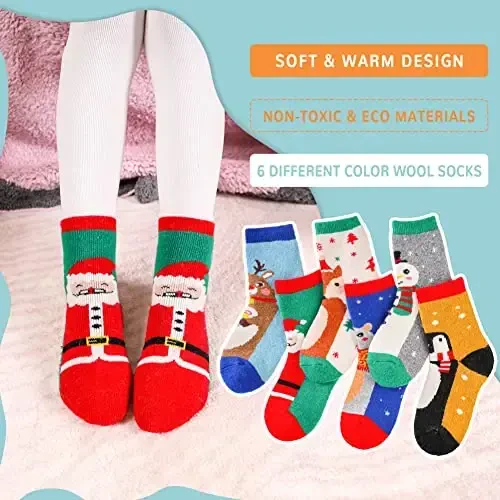 Eocom Kids Wool Socks For Boys Girls Warm Hiking Thermal Winter Cozy Soft Thick Toddlers Crew Boot Socks 6 Pairs - 3
