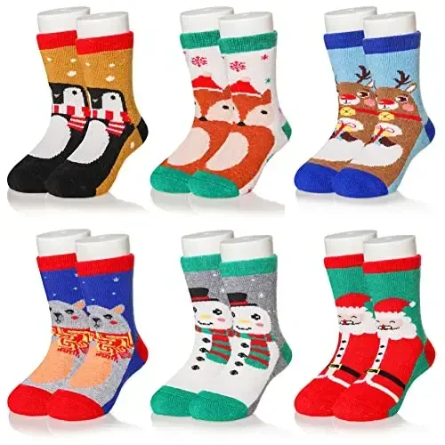Eocom Kids Wool Socks For Boys Girls Warm Hiking Thermal Winter Cozy Soft Thick Toddlers Crew Boot Socks 6 Pairs - EOCOM