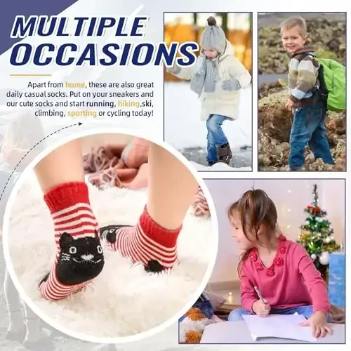 Eocom Kids Wool Socks For Boys Girls Warm Hiking Thermal Winter Cozy Soft Thick Toddlers Crew Boot Socks 6 Pairs - 6