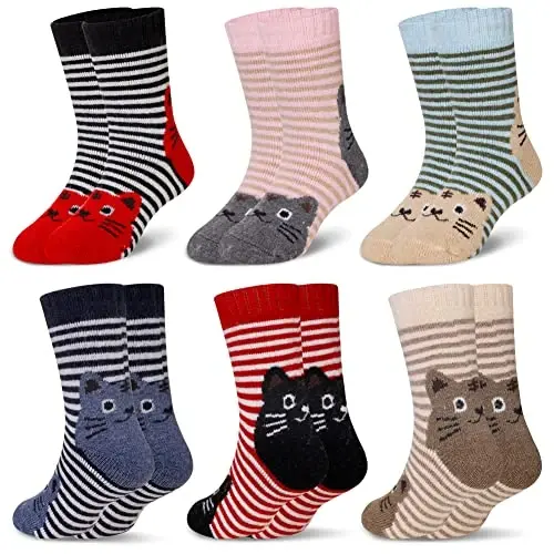 Eocom Kids Wool Socks For Boys Girls Warm Hiking Thermal Winter Cozy Soft Thick Toddlers Crew Boot Socks 6 Pairs - 1