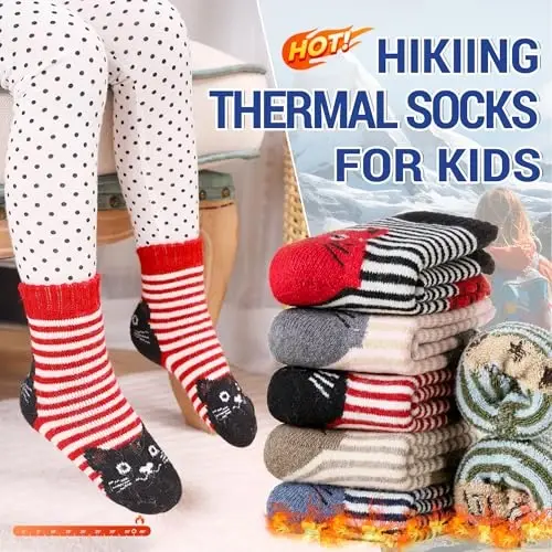 Eocom Kids Wool Socks For Boys Girls Warm Hiking Thermal Winter Cozy Soft Thick Toddlers Crew Boot Socks 6 Pairs - EOCOM (1)