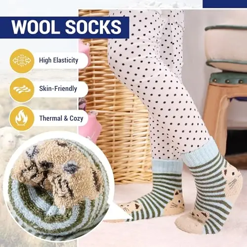 Eocom Kids Wool Socks For Boys Girls Warm Hiking Thermal Winter Cozy Soft Thick Toddlers Crew Boot Socks 6 Pairs - 3