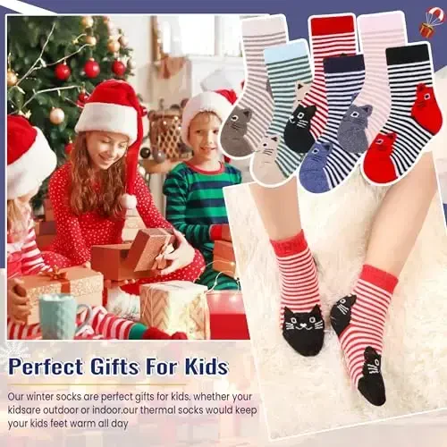 Eocom Kids Wool Socks For Boys Girls Warm Hiking Thermal Winter Cozy Soft Thick Toddlers Crew Boot Socks 6 Pairs - 5