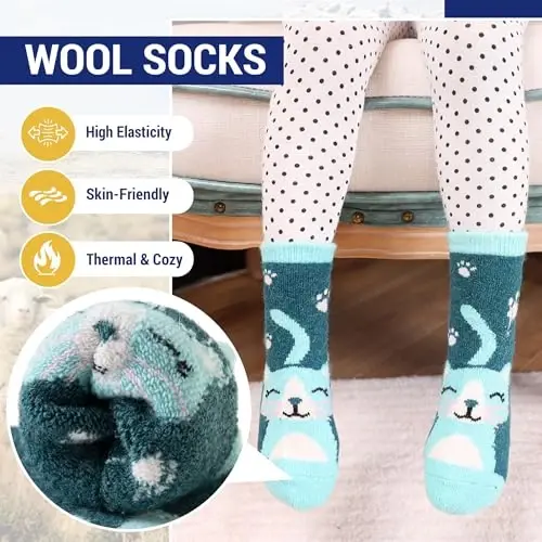 Eocom Kids Wool Socks For Boys Girls Warm Hiking Thermal Winter Cozy Soft Thick Toddlers Crew Boot Socks 6 Pairs - 3