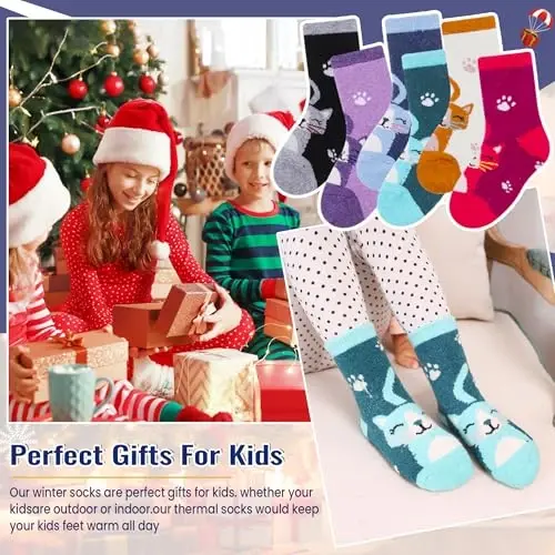 Eocom Kids Wool Socks For Boys Girls Warm Hiking Thermal Winter Cozy Soft Thick Toddlers Crew Boot Socks 6 Pairs - 5