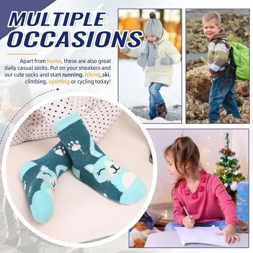 Eocom Kids Wool Socks For Boys Girls Warm Hiking Thermal Winter Cozy Soft Thick Toddlers Crew Boot Socks 6 Pairs - 6