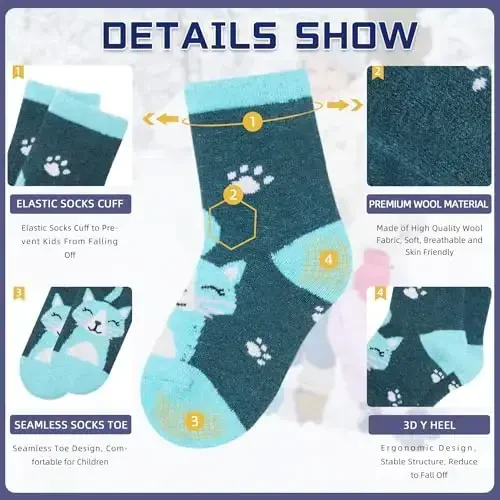 Eocom Kids Wool Socks For Boys Girls Warm Hiking Thermal Winter Cozy Soft Thick Toddlers Crew Boot Socks 6 Pairs - 4